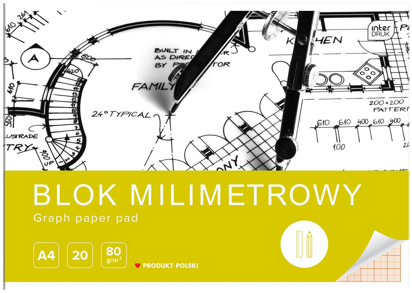 Blok milimetrowy A4, 80g, 20 kartek, Interdruk